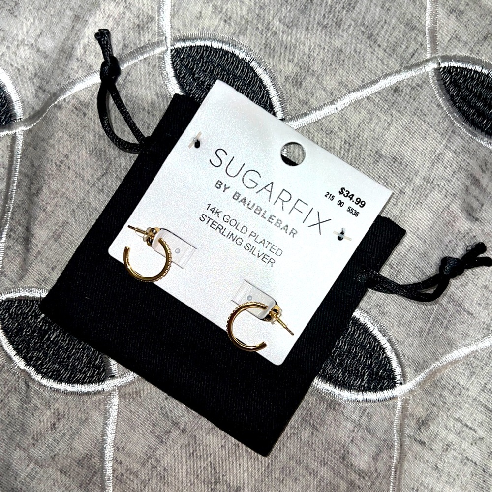 SUGARFIX BY BAUBLEBAR 14K GOLD PLATED STERLING SILVER HOOP EARRINGS. NEW